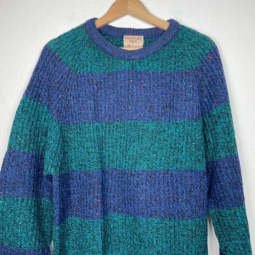 VTG Woodward Shop 100% British Wool Colorblock Striped Knit Sweater Size: XL